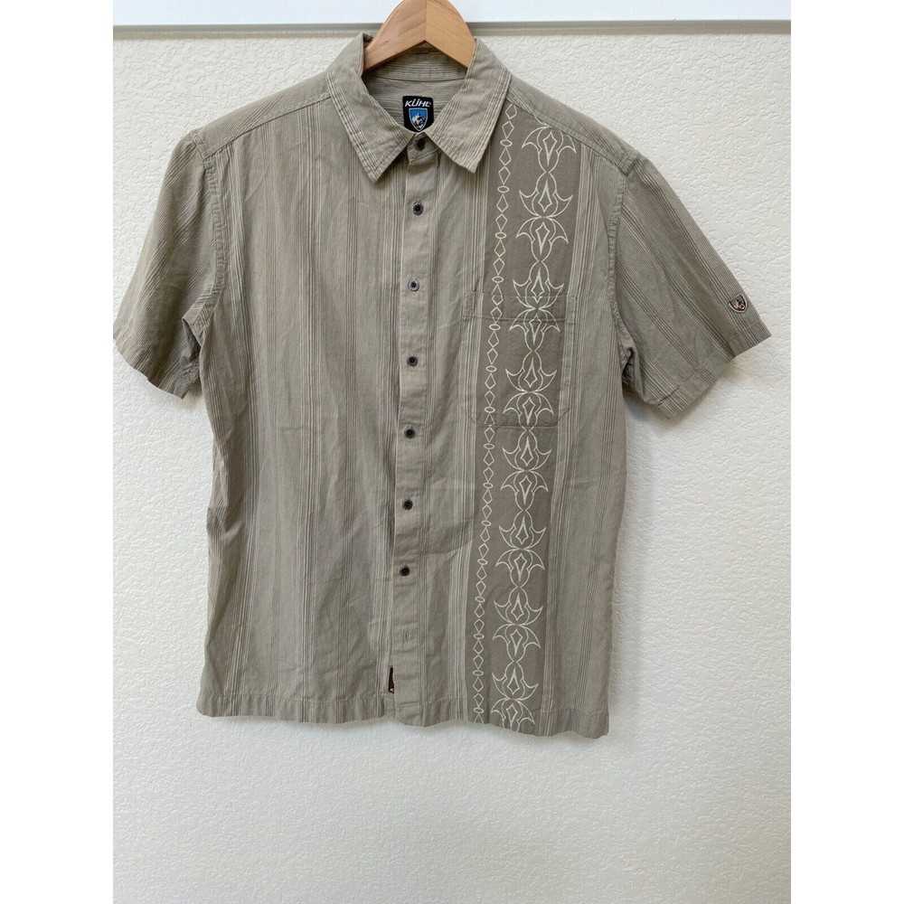 Kuhl Shirt Men's Short Sleeve Button Front Rugged Camp Beige Size L